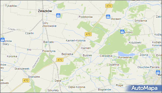 mapa Kamień gmina Ceków-Kolonia, Kamień gmina Ceków-Kolonia na mapie Targeo