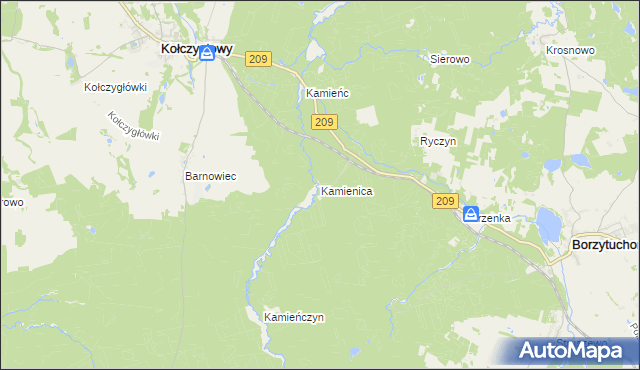 mapa Kamienica gmina Borzytuchom, Kamienica gmina Borzytuchom na mapie Targeo