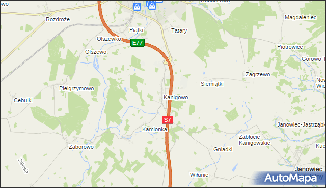 mapa Kanigowo gmina Nidzica, Kanigowo gmina Nidzica na mapie Targeo