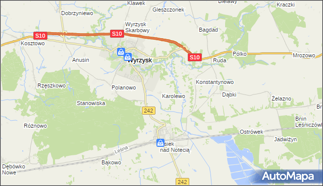 mapa Karolewo gmina Wyrzysk, Karolewo gmina Wyrzysk na mapie Targeo