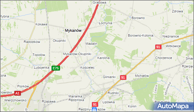 mapa Karolina gmina Rędziny, Karolina gmina Rędziny na mapie Targeo