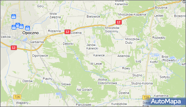 mapa Karwice gmina Opoczno, Karwice gmina Opoczno na mapie Targeo