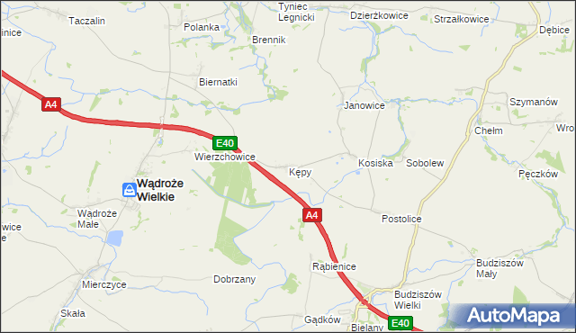 mapa Kępy gmina Wądroże Wielkie, Kępy gmina Wądroże Wielkie na mapie Targeo
