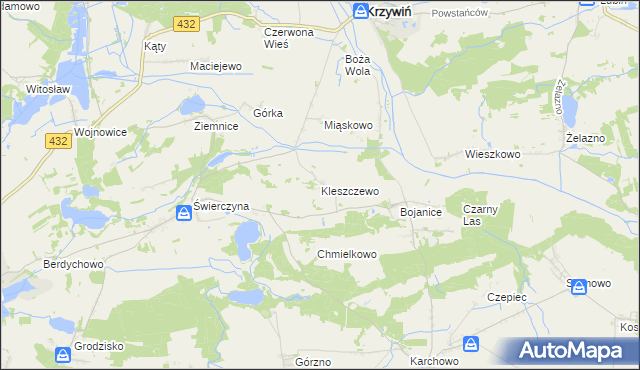 mapa Kleszczewo gmina Osieczna, Kleszczewo gmina Osieczna na mapie Targeo