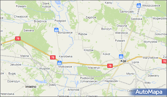 mapa Kliszów gmina Kije, Kliszów gmina Kije na mapie Targeo