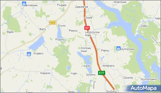 mapa Klonowy Dwór, Klonowy Dwór na mapie Targeo