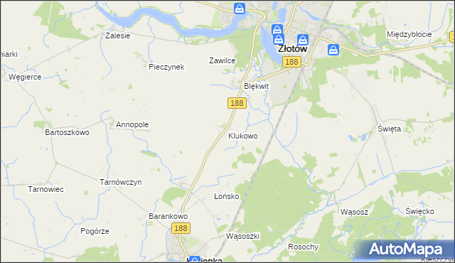 mapa Klukowo gmina Złotów, Klukowo gmina Złotów na mapie Targeo