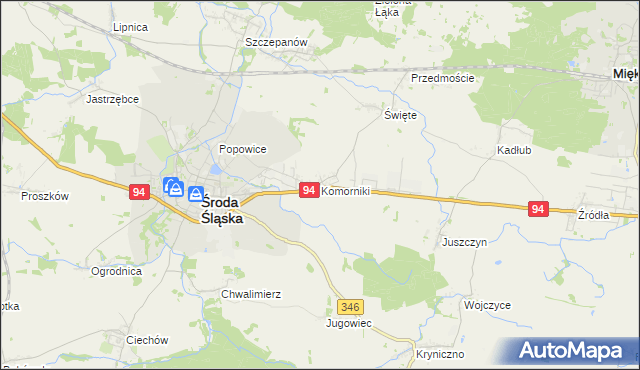 mapa Komorniki gmina Środa Śląska, Komorniki gmina Środa Śląska na mapie Targeo
