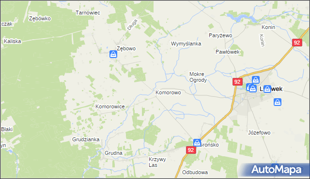mapa Komorowo gmina Lwówek, Komorowo gmina Lwówek na mapie Targeo