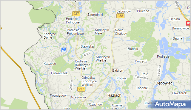 mapa Kończyce Wielkie, Kończyce Wielkie na mapie Targeo