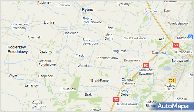 mapa Konstantynów gmina Rybno, Konstantynów gmina Rybno na mapie Targeo