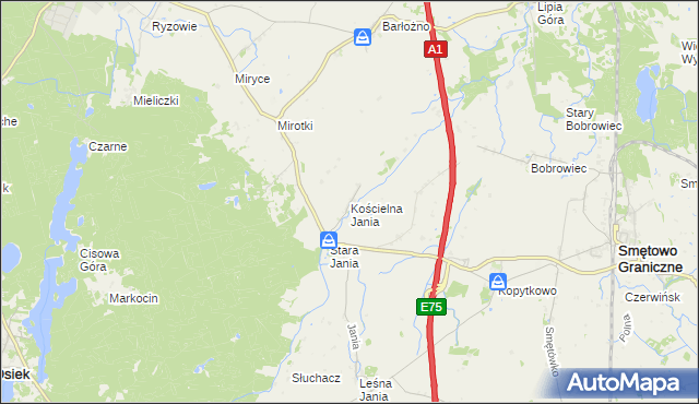 mapa Kościelna Jania, Kościelna Jania na mapie Targeo