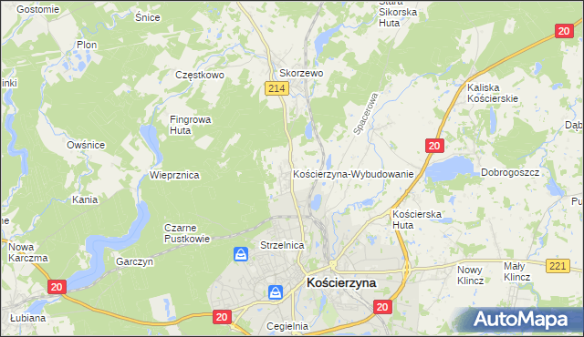 mapa Kościerzyna-Wybudowanie, Kościerzyna-Wybudowanie na mapie Targeo