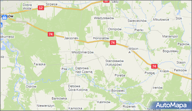 mapa Kotuszów gmina Aleksandrów, Kotuszów gmina Aleksandrów na mapie Targeo