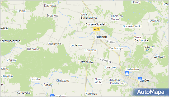 mapa Kowalew gmina Buczek, Kowalew gmina Buczek na mapie Targeo