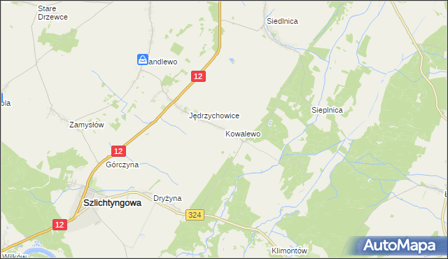 mapa Kowalewo gmina Szlichtyngowa, Kowalewo gmina Szlichtyngowa na mapie Targeo