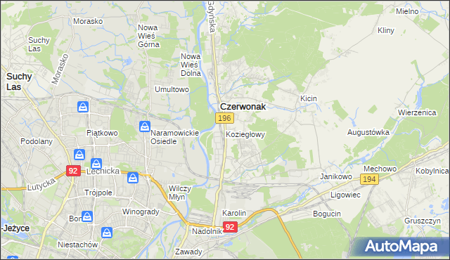 mapa Koziegłowy gmina Czerwonak, Koziegłowy gmina Czerwonak na mapie Targeo