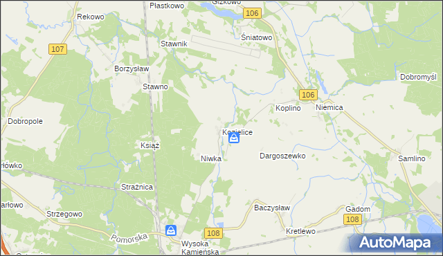 mapa Kozielice gmina Golczewo, Kozielice gmina Golczewo na mapie Targeo