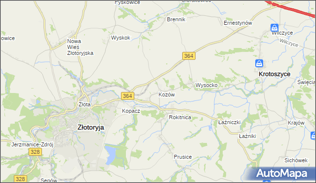 mapa Kozów gmina Złotoryja, Kozów gmina Złotoryja na mapie Targeo