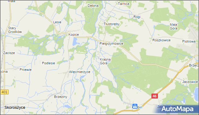 mapa Krasna Góra gmina Niemodlin, Krasna Góra gmina Niemodlin na mapie Targeo