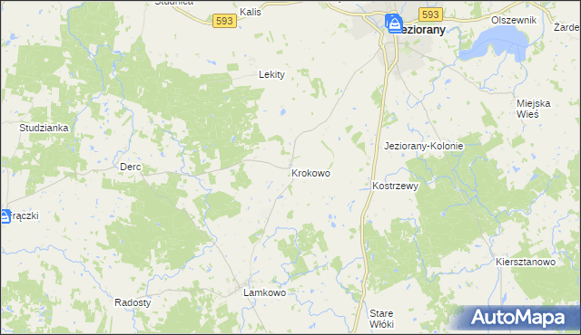 mapa Krokowo gmina Jeziorany, Krokowo gmina Jeziorany na mapie Targeo
