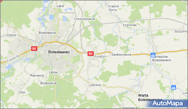mapa Kruszyn gmina Bolesławiec, Kruszyn gmina Bolesławiec na mapie Targeo