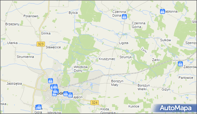 mapa Kruszyniec gmina Góra, Kruszyniec gmina Góra na mapie Targeo