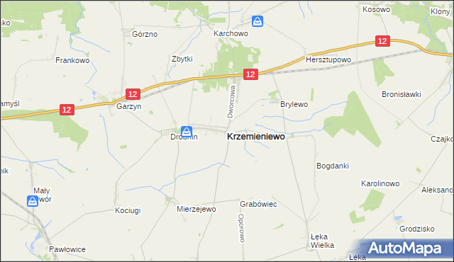 mapa Krzemieniewo powiat leszczyński, Krzemieniewo powiat leszczyński na mapie Targeo