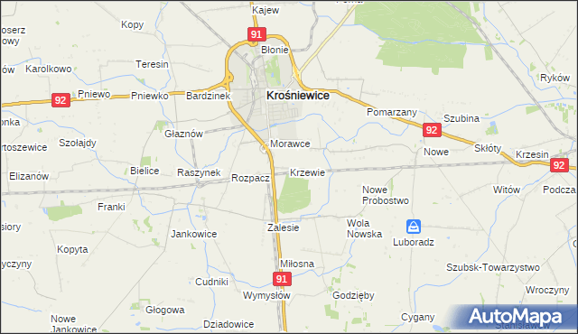 mapa Krzewie gmina Krośniewice, Krzewie gmina Krośniewice na mapie Targeo