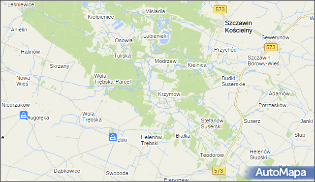 mapa Krzymów gmina Szczawin Kościelny, Krzymów gmina Szczawin Kościelny na mapie Targeo