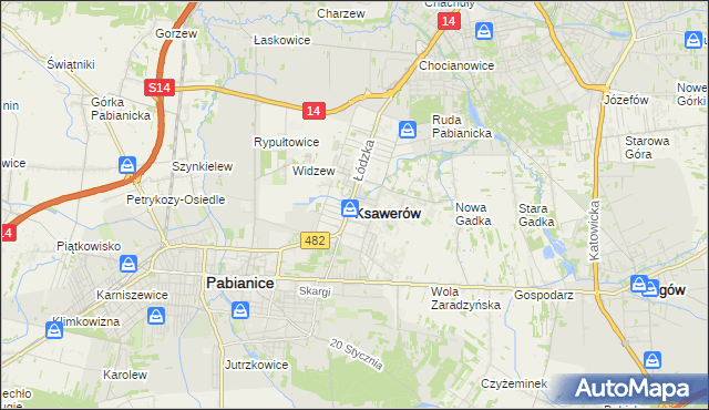 mapa Ksawerów powiat pabianicki, Ksawerów powiat pabianicki na mapie Targeo