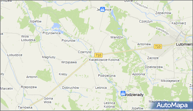 mapa Kwiatkowice gmina Wodzierady, Kwiatkowice gmina Wodzierady na mapie Targeo