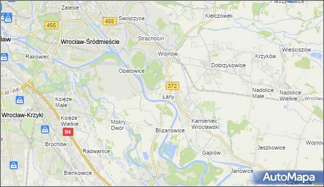mapa Łany gmina Czernica, Łany gmina Czernica na mapie Targeo