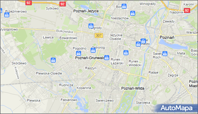 mapa Łazarz gmina Poznań, Łazarz gmina Poznań na mapie Targeo