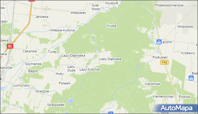 mapa Łazy-Dąbrowa, Łazy-Dąbrowa na mapie Targeo