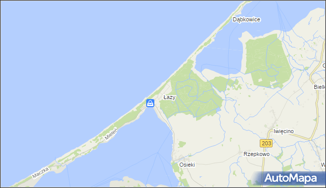 mapa Łazy gmina Mielno, Łazy gmina Mielno na mapie Targeo