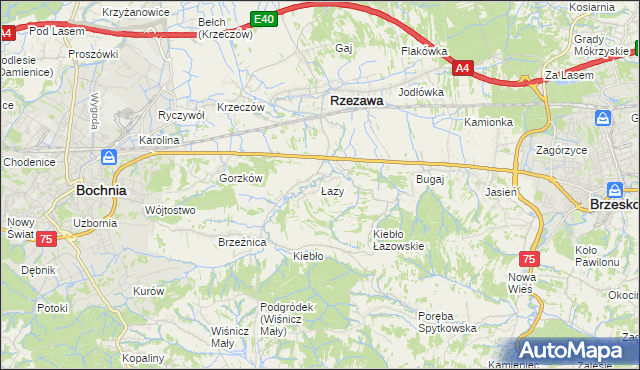 mapa Łazy gmina Rzezawa, Łazy gmina Rzezawa na mapie Targeo