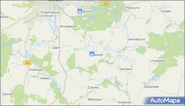 mapa Lewice gmina Trzebiatów, Lewice gmina Trzebiatów na mapie Targeo