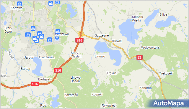 mapa Linowo gmina Purda, Linowo gmina Purda na mapie Targeo