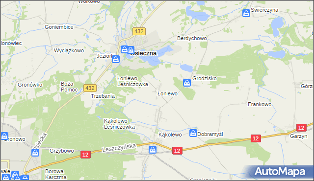 mapa Łoniewo gmina Osieczna, Łoniewo gmina Osieczna na mapie Targeo