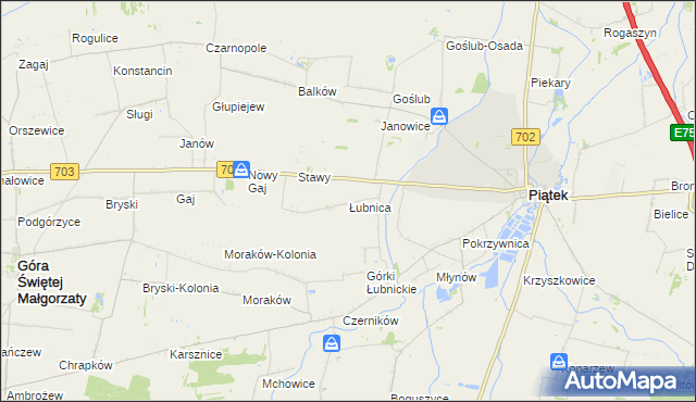 mapa Łubnica gmina Piątek, Łubnica gmina Piątek na mapie Targeo