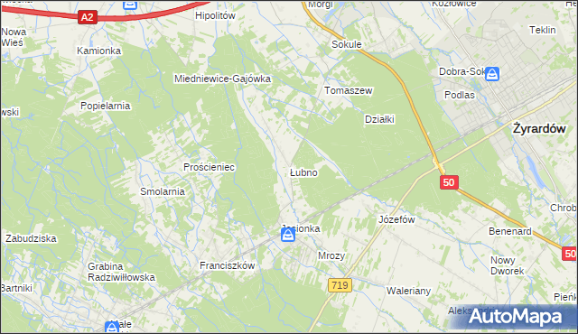 mapa Łubno gmina Wiskitki, Łubno gmina Wiskitki na mapie Targeo