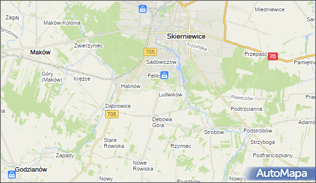 mapa Ludwików gmina Skierniewice, Ludwików gmina Skierniewice na mapie Targeo