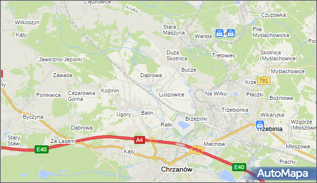 mapa Luszowice gmina Chrzanów, Luszowice gmina Chrzanów na mapie Targeo