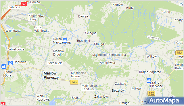 mapa Mąchocice-Scholasteria, Mąchocice-Scholasteria na mapie Targeo