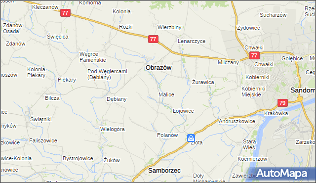 mapa Malice gmina Obrazów, Malice gmina Obrazów na mapie Targeo