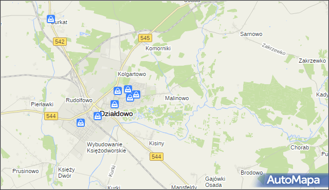mapa Malinowo gmina Działdowo, Malinowo gmina Działdowo na mapie Targeo