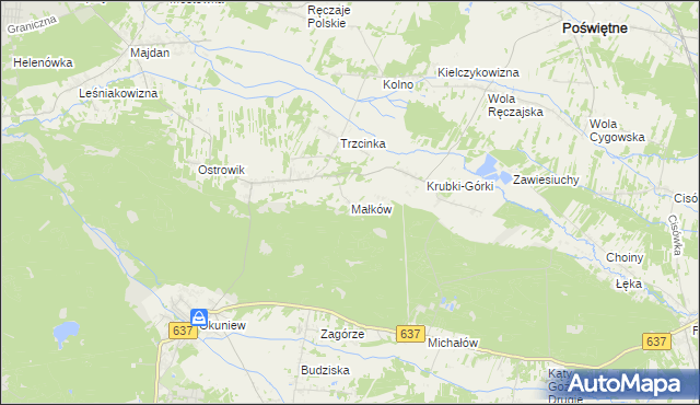 mapa Małków gmina Poświętne, Małków gmina Poświętne na mapie Targeo