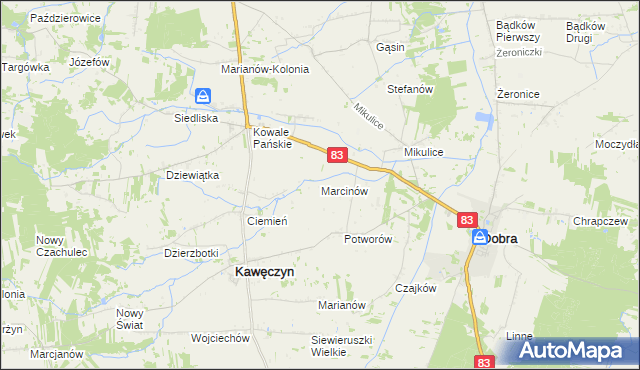 mapa Marcinów gmina Kawęczyn, Marcinów gmina Kawęczyn na mapie Targeo
