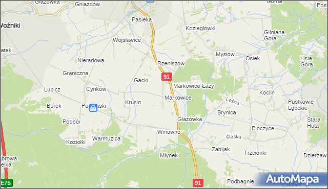 mapa Markowice gmina Koziegłowy, Markowice gmina Koziegłowy na mapie Targeo